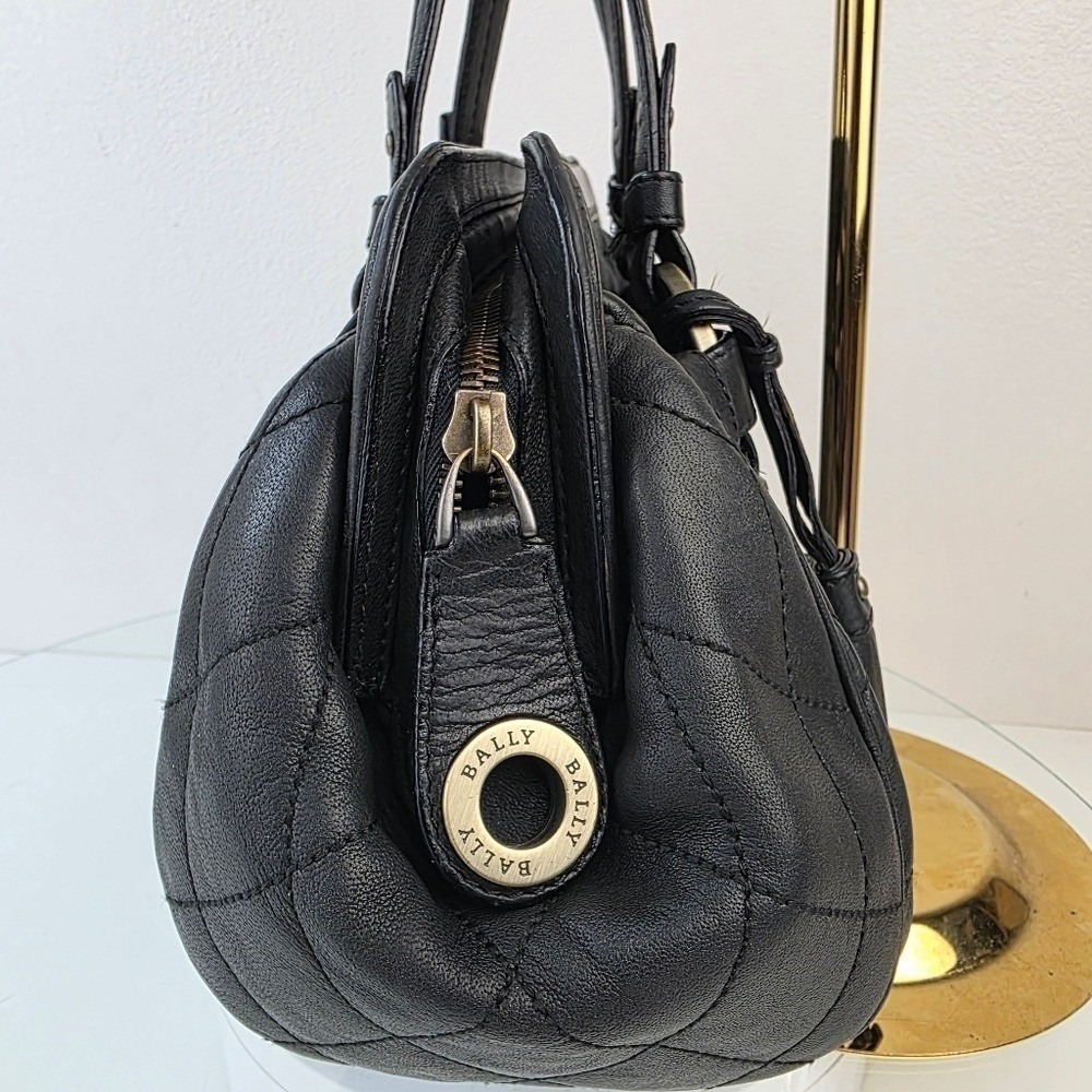 Bally Quilted Rosalyn Tassell Satchel Baguette Handbag Black Leather - Picture 4 of 16